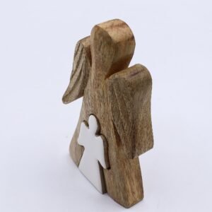 Figura Doble Ángel de Madera y Esmalte Blanco - 15 cm - Imagen 3