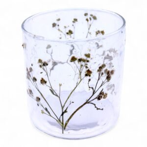 Portavelas de Vidrio Reciclado con Margaritas Naturales – Artesanal (8x8 cm) - Imagen 5