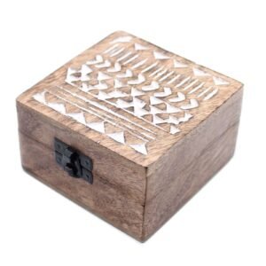 Caja de Madera Blanca con Diseño Azteca - Joyero - Imagen 3