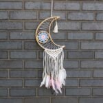 Atrapasueños de Luna en Macramé y Ratán Azul y Rosa