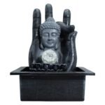 Fuente de Agua Zen Buda: Mano con Bola de Cristal Luminosa (35cm)