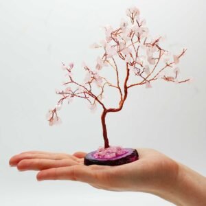 Árbol Cuarzo Rosa Grande (100 Piedras) - Base Ágata Rosa - Imagen 2