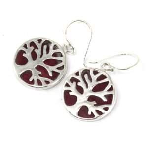 Pendientes Árbol de la Vida Plata y Efecto Coral - 15mm