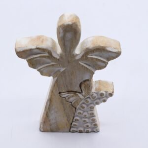 Figura de Ángel en Madera de Mango y Metal Blanco 30cm