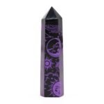 Obelisco Obsidiana Negra Grabada Morado - Sol y Luna 9cm