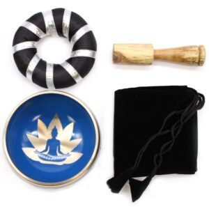 Cuenco Tibetano Yoga 10,7cm - Set Blanco/Azul Posturas India - Imagen 5