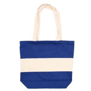 Bolsa Tote de Algodón Bicolor - 38x42cm - Natural y Azul - Imagen 3