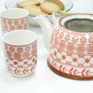 Set de Té Floral Rojo Ámbar - Tetera con Asa de Bambú - Imagen 6