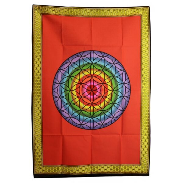 Tapiz de Algodón Flor de la Vida Arcoíris 70x110cm - Rojo