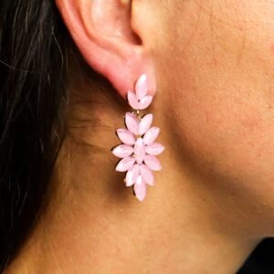 Pendientes Largos de Acero y Cristal Rosa Suave Vintage - Imagen 2