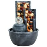 Fuente Zen de Pared con Guijarros y Esfera de Cristal – Armonía y Luz (28 cm)