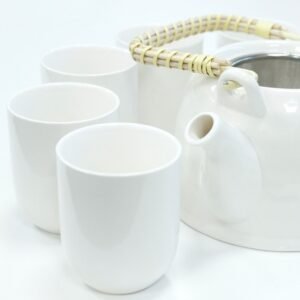 Set de Té de Cerámica Blanca - Tetera con Filtro y Tazas - Imagen 3