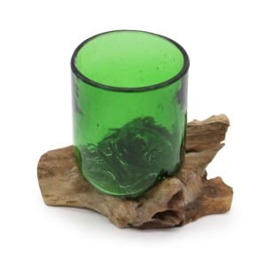 Recipiente de Vidrio de Cerveza Reciclado sobre Madera de Gamal - Imagen 2