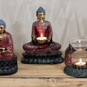 Estatua de Buda Meditando Roja y Dorado - Estilo Antiguo - Imagen 2
