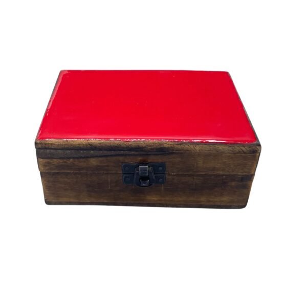 Caja de Madera de Mango y Cerámica Roja - 15x10x6cm