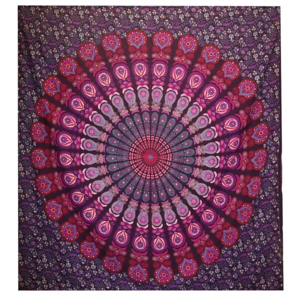 Colcha Mandala Pavo Real Morado (200x230cm) - Tapiz y Cubresofá