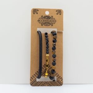Set de Pulseras para Hombre – Negro y Tostado Estilo Boho - Imagen 2