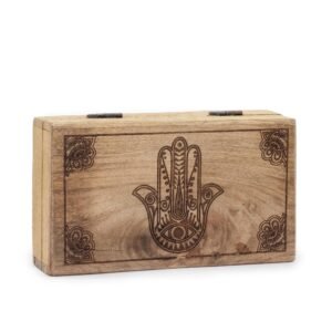 Caja Hamsa Negro en Madera de Mango - Protectora (17x10cm)