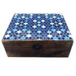 Caja Grande Madera de Mango y Cerámica Estrellas - 20x15cm