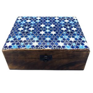 Caja Grande Madera de Mango y Cerámica Estrellas - 20x15cm - Imagen 1