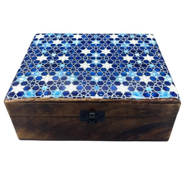 Caja Grande Madera de Mango y Cerámica Estrellas - 20x15cm