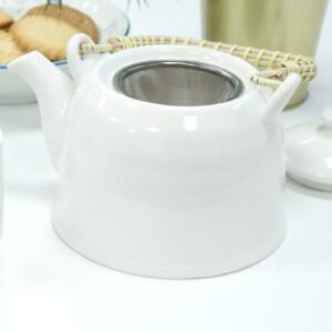 Set de Té de Cerámica Blanca - Tetera con Filtro y Tazas - Imagen 5