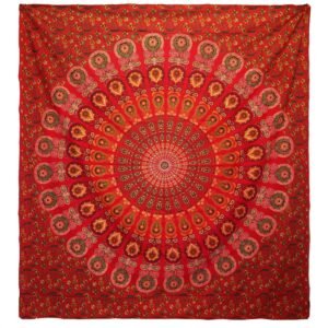 Colcha Mandala Pavo Real Rojo (200x230cm) - Tapiz y Cubresofá