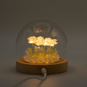 Domo Floral Glow: 10 Rosas Rosadas con Iluminación LED y Conexión USB - Imagen 6