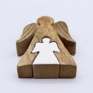 Figura Doble Ángel de Madera y Esmalte Blanco - 15 cm - Imagen 6