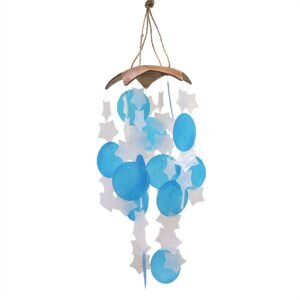 Campana de Capiz y Coco - Estrellas Azul y Blanco (30 cm) - Imagen 1