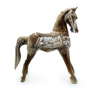 Caballo Decorativo de Madera de Albasia Estilo Antiguo 32cm - Imagen 2