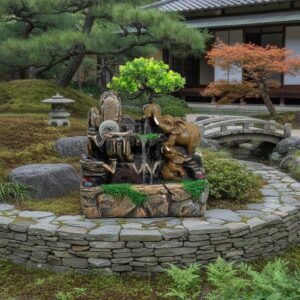 Fuente de Agua Elefantes Enamorados con Molino, Luz y Bola de Cristal (35cm) - Imagen 4