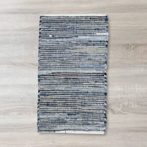 Alfombra de Algodón Reciclado Azul 50x90cm - Artesanía India - Imagen 3