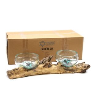 Vidrio Soplado sobre Madera de Gamal - Soporte Doble 70cm - Imagen 1