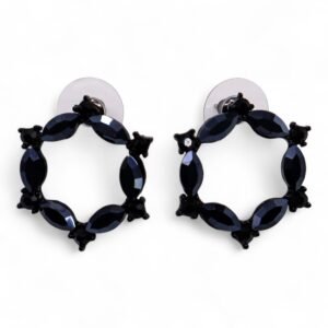 Pendientes de Cristal Vintage - Aro - Negro Azabache - Imagen 2