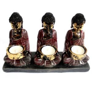 Portavelas Tres Monjes Devotos Buda - Estilo Antiguo Rojo - Imagen 1