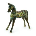 Escultura de Caballo Grande en Madera - Turquesa y Oro (32 cm)