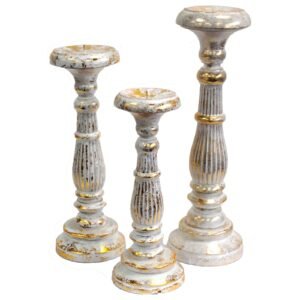 Candelabro de Madera Tallado a Mano (30 cm) – Oro Blanco Envejecido - Imagen 2