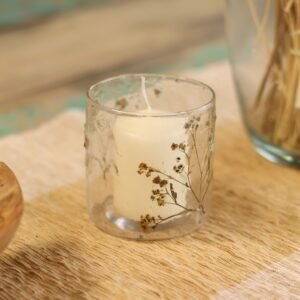 Portavelas de Vidrio Reciclado con Margaritas Naturales – Artesanal (8x8 cm) - Imagen 7