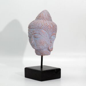 Cabeza de Buda en Soporte - Acabado Cobre Azul Místico - Imagen 1
