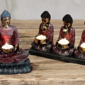 Portavelas Tres Monjes Devotos Buda - Estilo Antiguo Rojo - Imagen 4