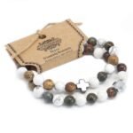 Pack 2 Pulseras de Piedras Naturales Paz con Cruz
