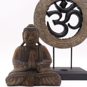 Buddha Feng Shui Set: Buda y Panel Om en Madera - Gris y Negro - Imagen 2