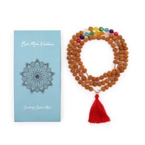 Collar Bali Mala Aura Chakra - Rudraksha y Fleco Rojo - Imagen 2