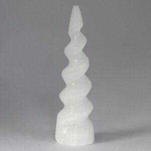 Torre Cuerno Unicornio Espiral Selenita – 15 cm Natural - Imagen 2