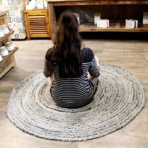 Alfombra Redonda de Yute y Mezclilla Reciclada - 150 cm - Imagen 2