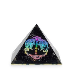 Pirámide Orgonita Buda 7 Chakras y Turmalina Negra - 6cm