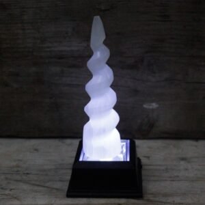 Torre Cuerno Unicornio Espiral Selenita – 15 cm Natural - Imagen 3