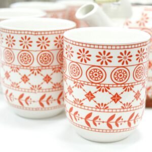 Set de Té Floral Rojo Ámbar - Tetera con Asa de Bambú - Imagen 2