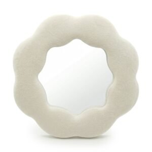 Espejo Decorativo Suave en Forma de Flor – Marco Ondulado Beige Piedra